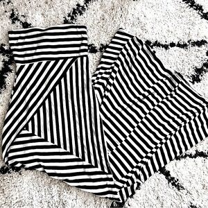 Wet Seal Strapless Maxi Dress White Black Asymmetrical Stripes S